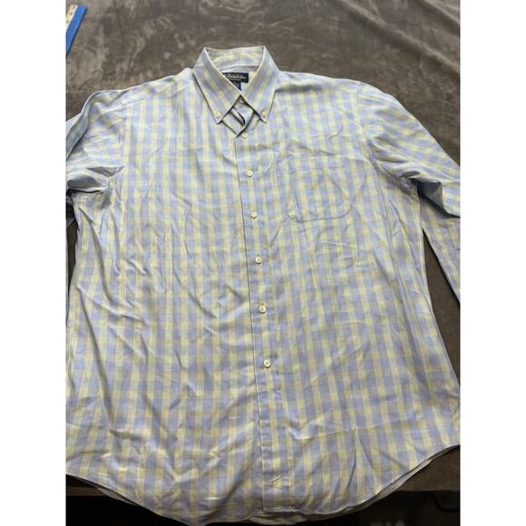 Brooks Brothers Shirt Mens Extra Large Blue Green Plaid Made in USA Woven Italy - Picture 1 of 6